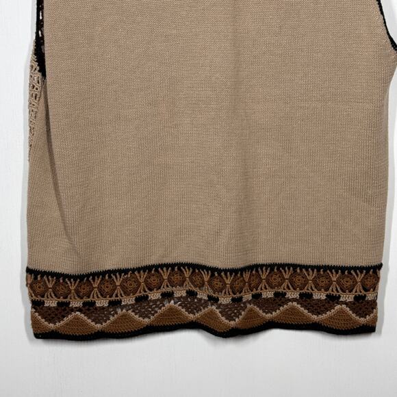 Koret Vtg Sweater Vest Large Brown Beaded Crochet Knit Cottagecore Artsy Neutral - Picture 6 of 9